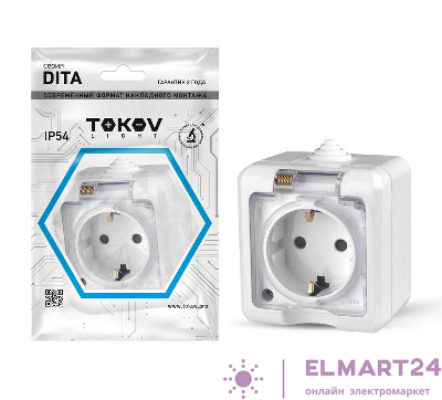 Розетка 1-м ОП Dita 16А IP54 250В с заземл. с прозр. крышкой бел. TOKOV ELECTRIC TKL-DT-R1Z-C01T-IP54