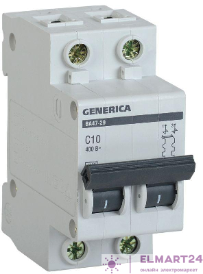 Выключатель автоматический модульный 2п C 10А 4.5кА ВА47-29 GENERICA ИЭК MVA25-2-010-C