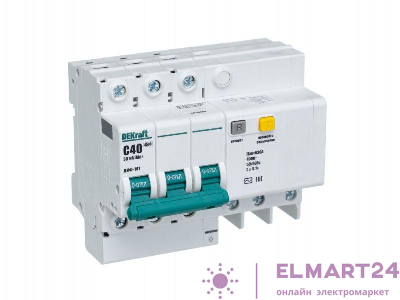 Выключатель автоматический дифференциального тока 3п C 40А 30мА тип AC ДИФ-101 со встроен. защитой от сверхтоков DEKraft 15056DEK