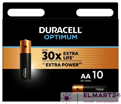 Элемент питания алкалиновый АА 1.5В LR6-10BL Optimum 5014071 (блист.10шт) Duracell Б0056026