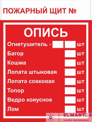 Знак F 15-3 "Пожарный щит. Опись" 150х200мм пластик EKF pn-f-15-3