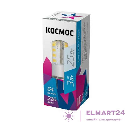 Лампа светодиодная 3Вт 220В G4 4500К КОСМОС LksmLED3wJCG4220v45