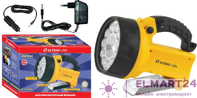 Фонарь UF3753LED (аккум 220В/12В жел. 11 LED; + галоген. 4В 2А-ч пласт. короб) Ultraflash 8311