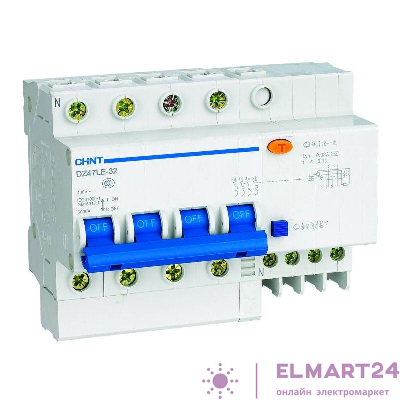 Выключатель автоматический дифференциального тока 4п C 20А 30мА тип AC 6кА DZ47LE-32 CHINT 199642