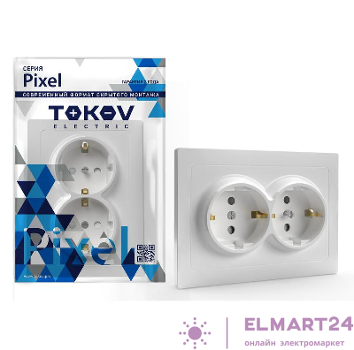 Розетка 2-м СП Pixel 16А IP20 с заземл. защ. шторки в сборе бел. TOKOV ELECTRIC TKE-PX-R2FZSF-C01