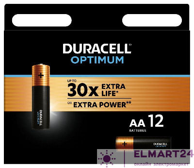 Элемент питания алкалиновый АА 1.5В LR6-12BL Optimum 5014073 (блист.12шт) Duracell Б0056028