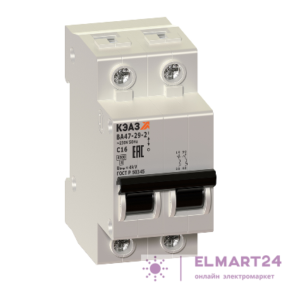 Выключатель автоматический модульный 2п C 50А 4.5кА ВА47-29-2C50-УХЛ3 КЭАЗ 141602