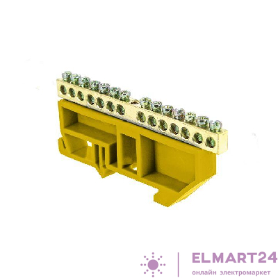Шина нулевая N 6х9 14 отверстий желтый изолятор на DIN-рейку латунь PROxima EKF sn0-63-14-dz