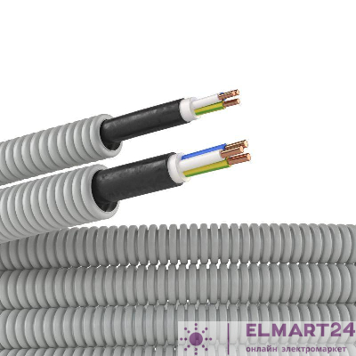 Труба гофрированная ПВХ гибкая d20мм с кабелем ВВГнг(А)-LS 3х2.5 РЭК ГОСТ+ сер. (уп.50м) DKC 9S92050