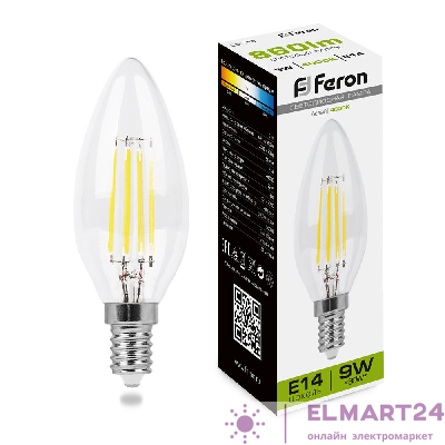 Лампа светодиодная Feron LB-73 Свеча E14 9W 4000K 25958