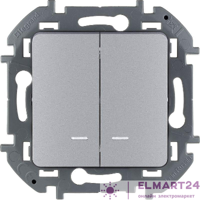 Выключатель 2-кл. Inspiria 10А IP20 250В 10AX с подсветкой/индикацией механизм алюм. Leg 673632