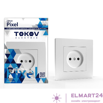 Розетка 1-м СП Pixel 16А IP20 без заземл. в сборе бел. TOKOV ELECTRIC TKE-PX-R1F-C01