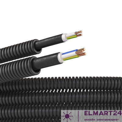 Труба гофрированная ПНД гибкая d16мм с кабелем ВВГнг(А)-LS 2.5х3 РЭК ГОСТ+ черн. (уп.50м) DKC 7S71650