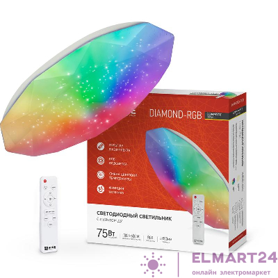 Светильник светодиодный COMFORT DIAMOND-RGB 75Вт 230В 3000-6500К 6000лм 500х90мм с пультом ДУ IN HOME 4690612044583