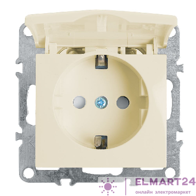Розетка 1-местная с/з с крышкой (механизм), STEKKER, PST16-9112-02, 250В, 16А с защитной шторкой, серия Эрна, слоновая кость 39330