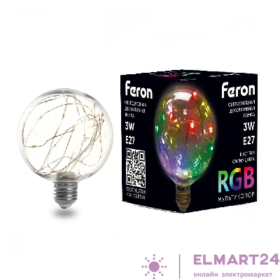 Лампа светодиодная Feron LB-382 E27 3W RGB 41678