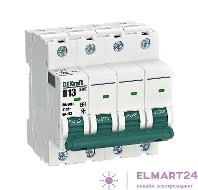Выключатель автоматический модульный 4п D 13А 6кА ВА-103 DEKraft 12384DEK