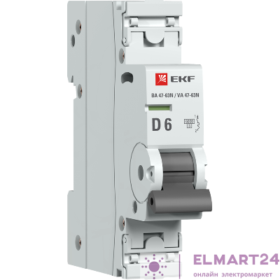 Выключатель автоматический модульный 1п D 6А 6кА ВА 47-63N PROxima EKF M636106D