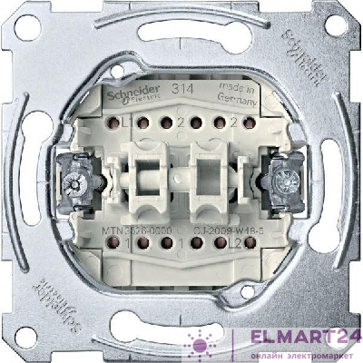 Механизм выключателя на 2 направления 2-кл. 1п СП Merten 16А IP20 (сх. 6+6) 16AX SchE MTN3626-0000