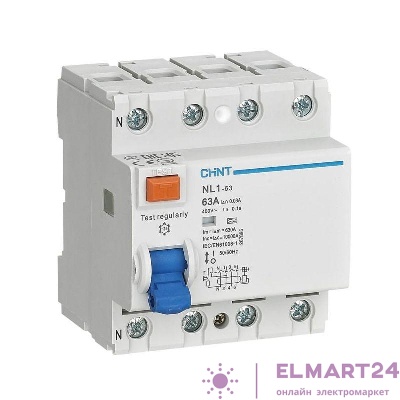 Выключатель дифференциального тока (УЗО) 4п 63А 100мА тип AC 6кА NL1-63 (R) CHINT 200228