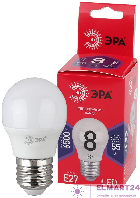 Лампа светодиодная RED LINE LED P45-8W-865-E27 R 8Вт P45 шар 6500К холод. бел. E27 Эра Б0045359