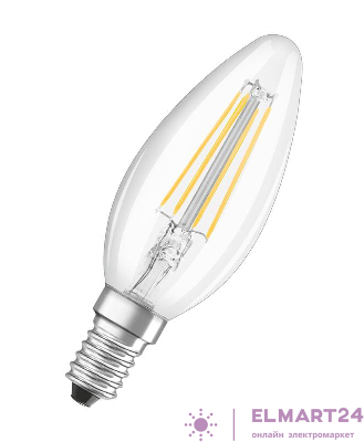Лампа светодиодная филаментная LED STAR CLASSIC B 60 5W/827 5Вт свеча 2700К тепл. бел. E14 660лм 220-240В прозр. стекл. OSRAM 4058075116672