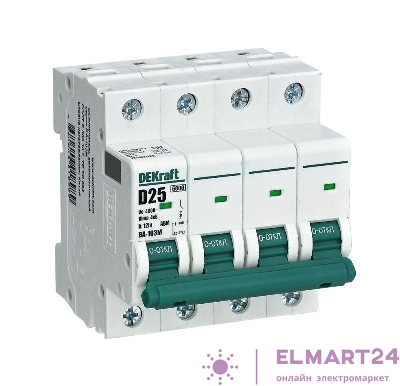 Выключатель автоматический модульный 4п C 6А 6кА ВА-103M без теплозащиты DEKraft 12527DEK