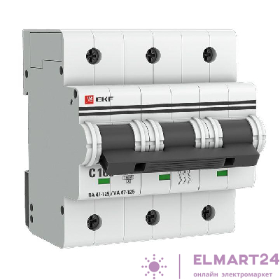 Выключатель автоматический модульный 3п C 100А 15кА ВА 47-125 PROxima EKF mcb47125-3-100C