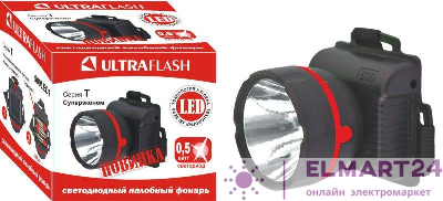 Фонарь налобный 909LED1 (1LED 1 режим; 3хR6 черн.) Ultraflash 11780