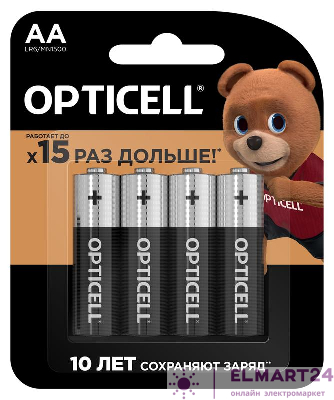 Элемент питания алкалиновый AA/LR6 (блист. 4шт) Basic Opticell 5051001